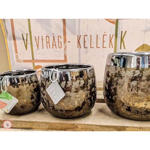 kerámia kaspó  ezüst szélű rusztikus  bronz  