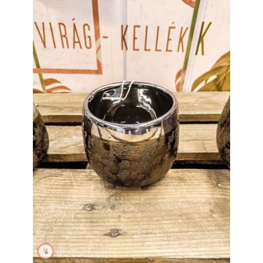 kerámia kaspó  ezüst szélű rusztikus  bronz  