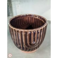 kerámia kaspó  barna, art deco  mintás  