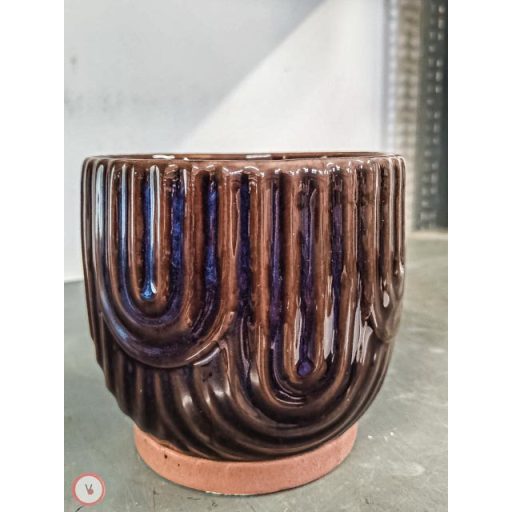 kerámia kaspó  barna, art deco  mintás  