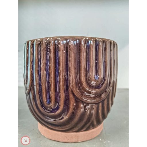 kerámia kaspó  barna, art deco  mintás  